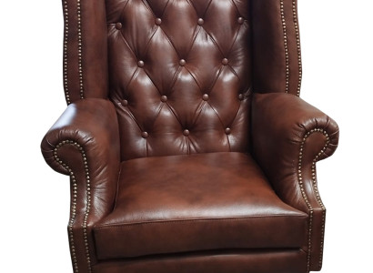 Chesterfield Ohrensessel Leder Sessel Einsitzer Loung Braun Modern